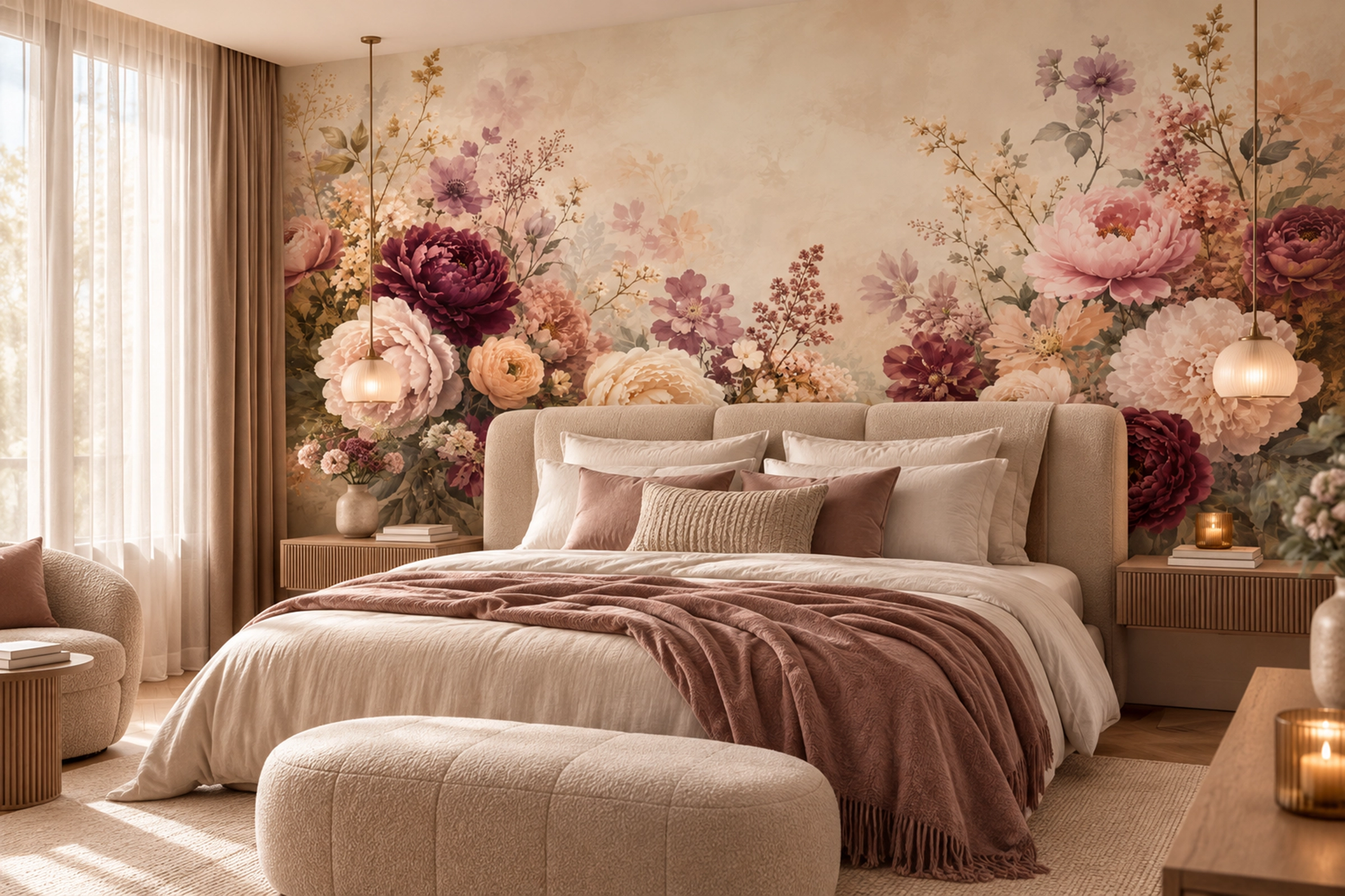 Dormitor decorat cu modelul Floral romantic Dezeo Decor