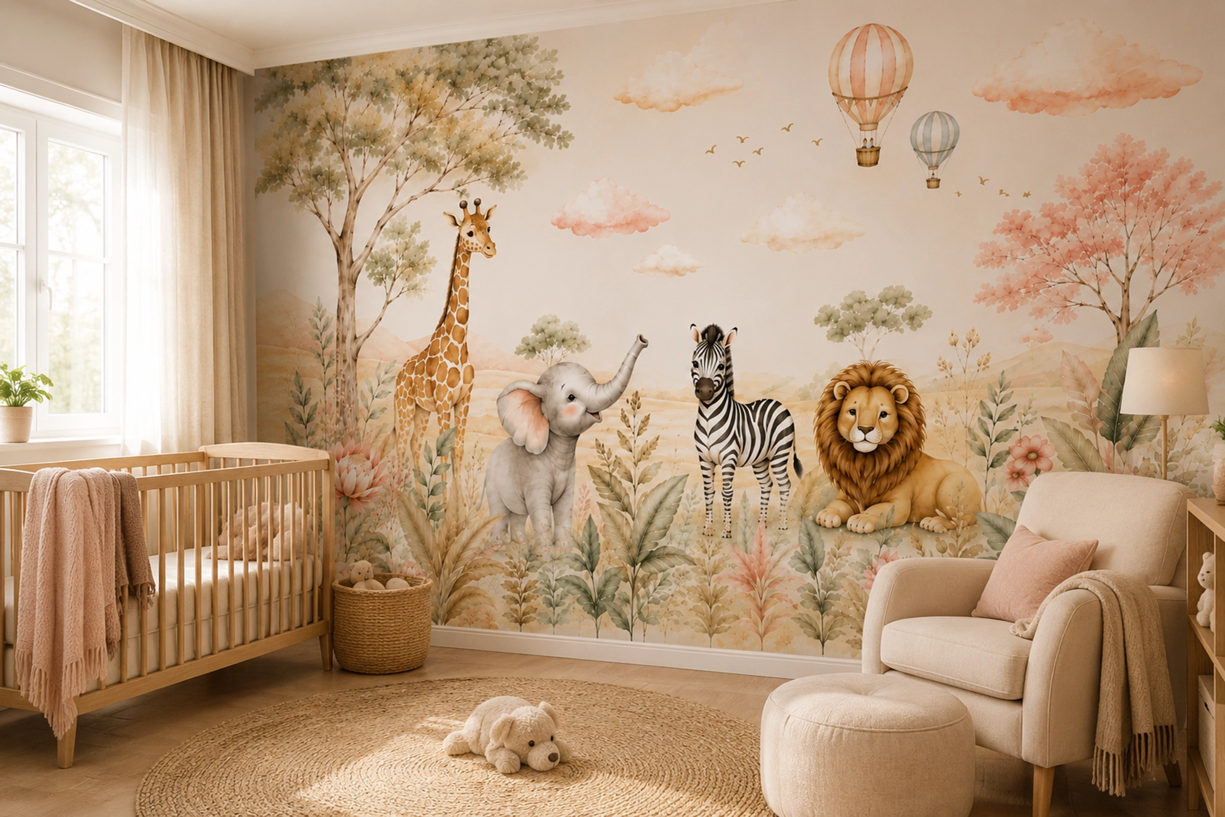 Cameră de copil decorată cu modelul Safari pastel Dezeo Decor