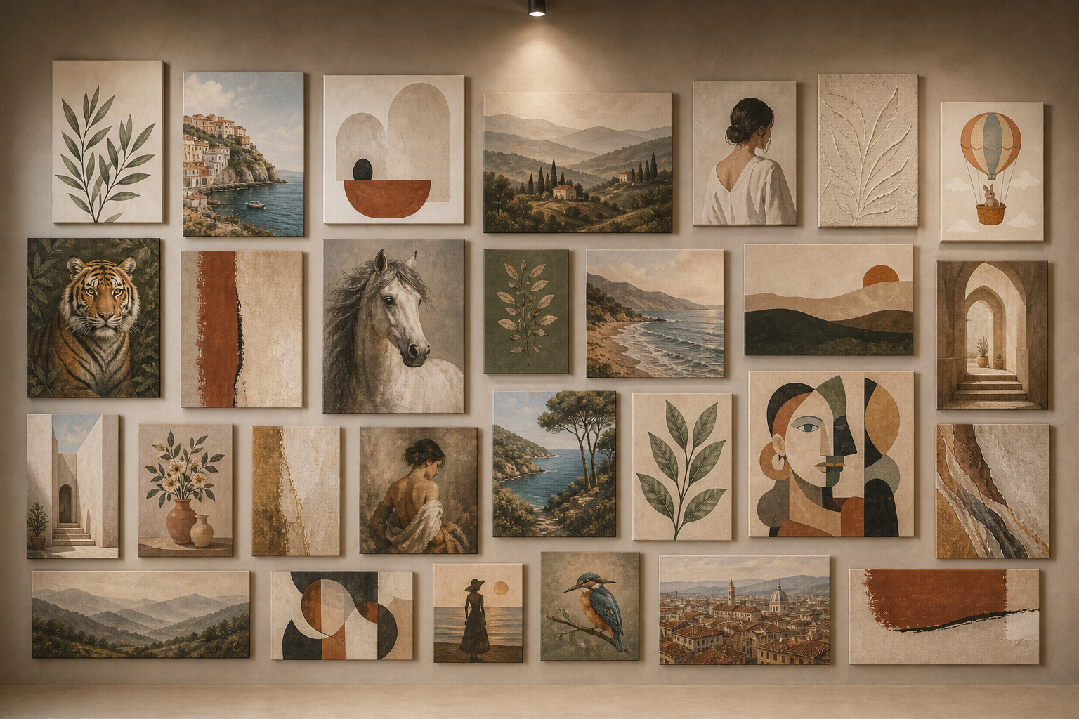 Perete Dezeo Decor cu tablouri canvas din colecții diferite